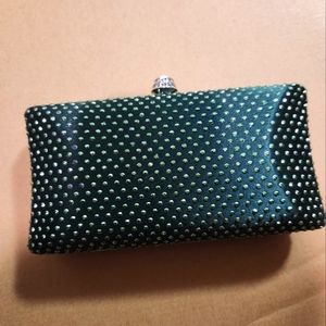Dark Green Rhinestone Clutch